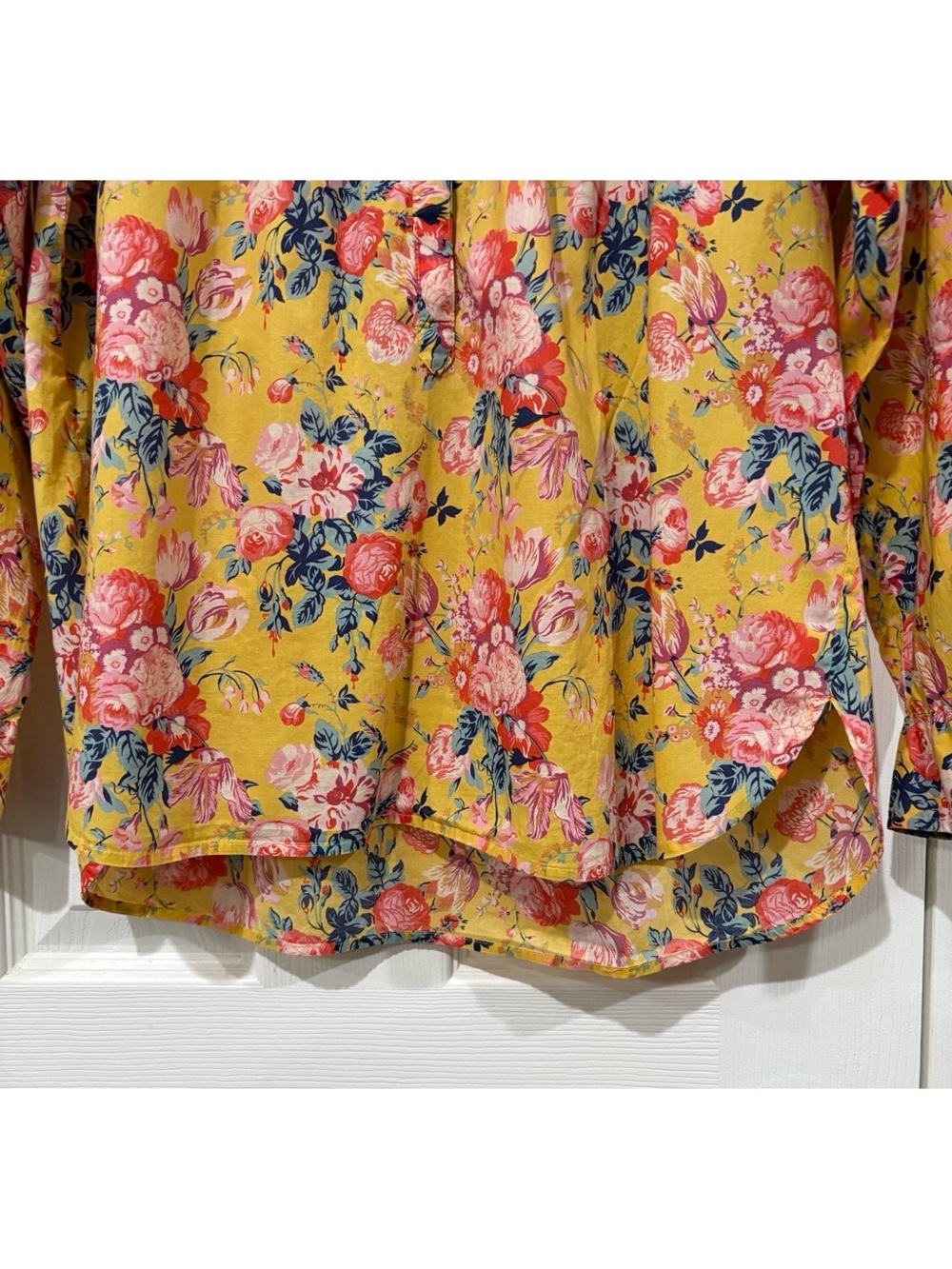 J. Crew Liberty Floral Cotton Blouse Size 10 Yellow Pink - Picture 6 of 15